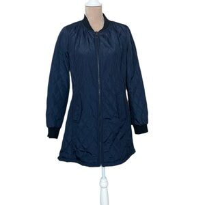 Sebby Collection Navy Quilted Bomber Coat Jacket